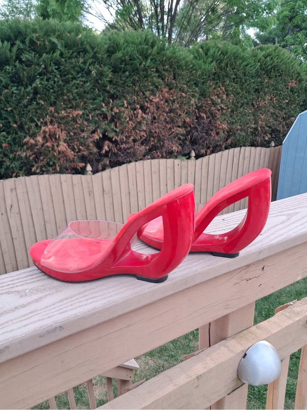 Women’s Clear Strap Red Slip-On Heels